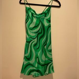 green swirl print silk dress from zara